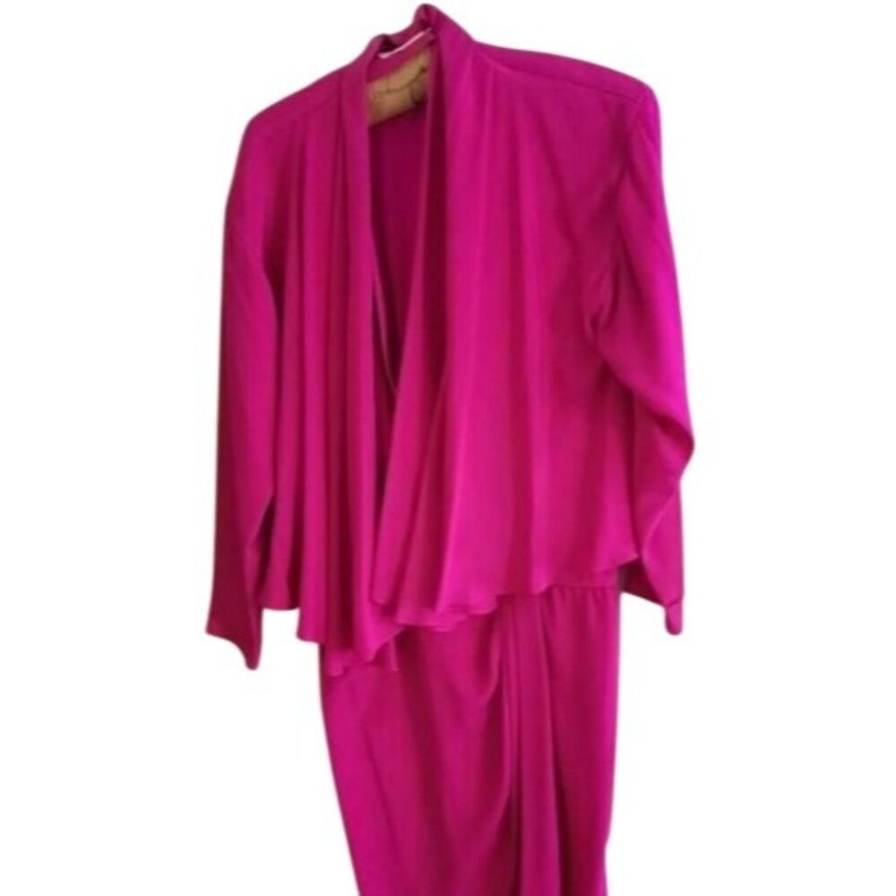 Liancarlo Lian Carlo Couture 100% Seta Silk Dress & Jacket Vibrant Pink size 8